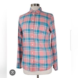 J. Crew Pink and Blue Plaid Long Sleeve Shirt
